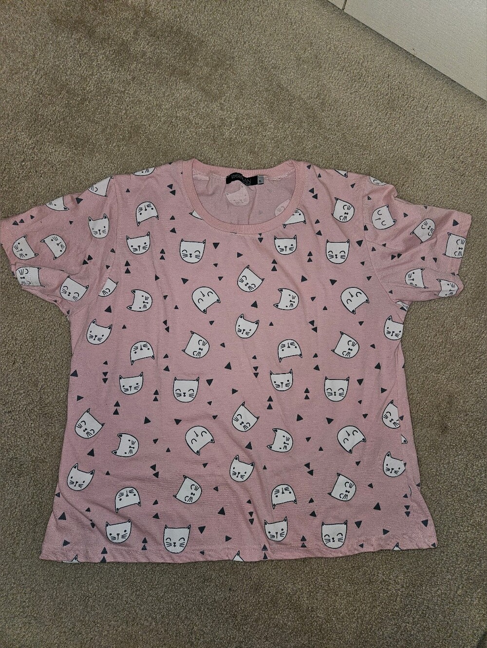 Cat Pajama Top Short Sleeve Pink White Size XL women's S
